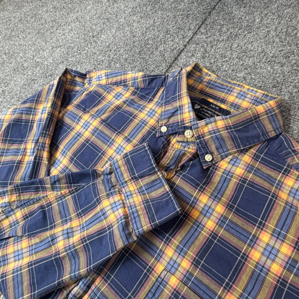 Cremieux‎ Classics Mens Slim Fit Plaid Button Down Shirt Blue Yellow Large L